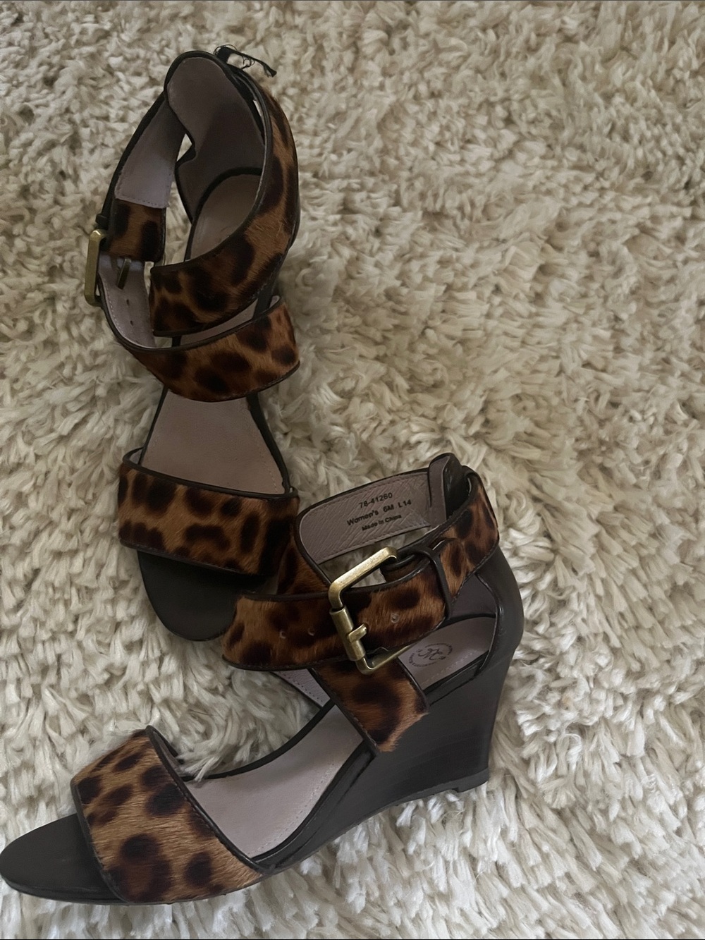 Johnston & Murphy Animal Print Wedge Sandals Tan/Brown Size 6